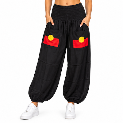 Aboriginal Flag Printed Pockets Rayon Womens Harem Pants